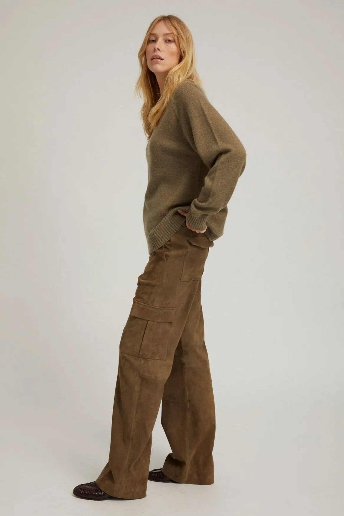 Olive Cashmere Boyfriend Sweater sold by SPRWMN product image thumbnail 3