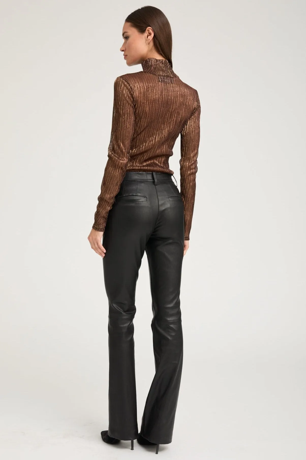 Black Leather Micro Flare Trousers sold by SPRWMN product image thumbnail 3
