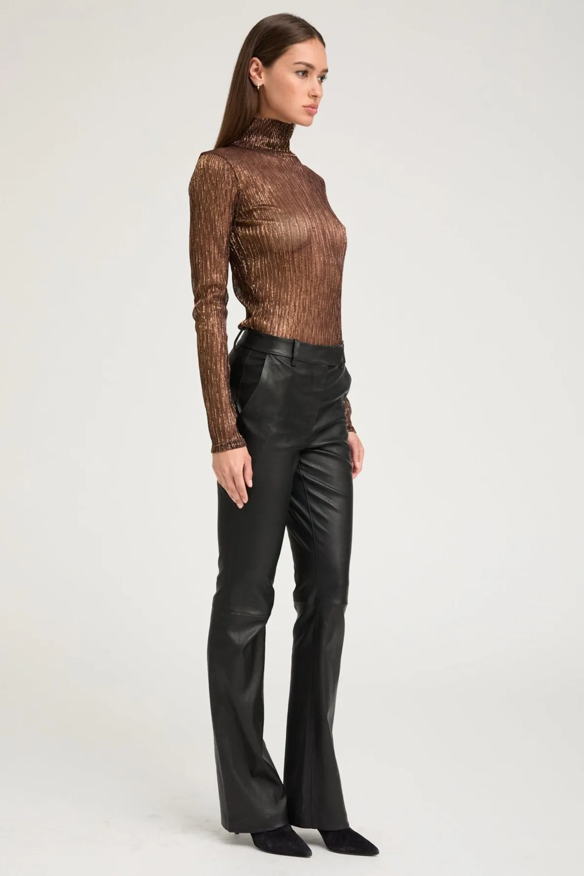 Black Leather Micro Flare Trousers sold by SPRWMN product image thumbnail 2