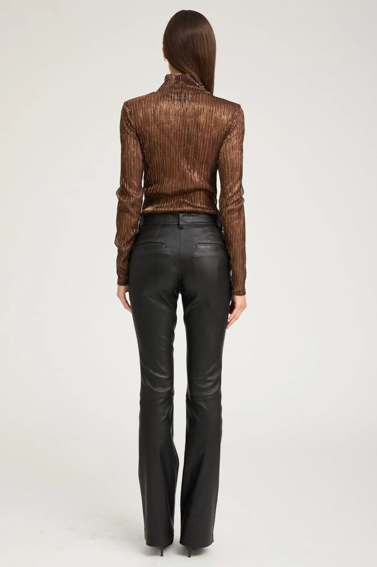 Black Leather Micro Flare Trousers sold by SPRWMN product image thumbnail 4
