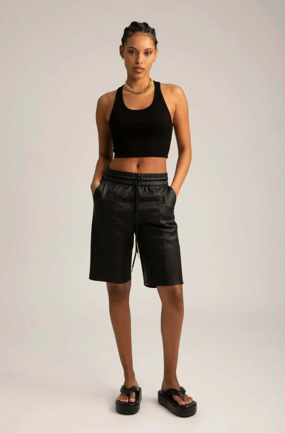 Black Leather All Star Shorts sold by SPRWMN