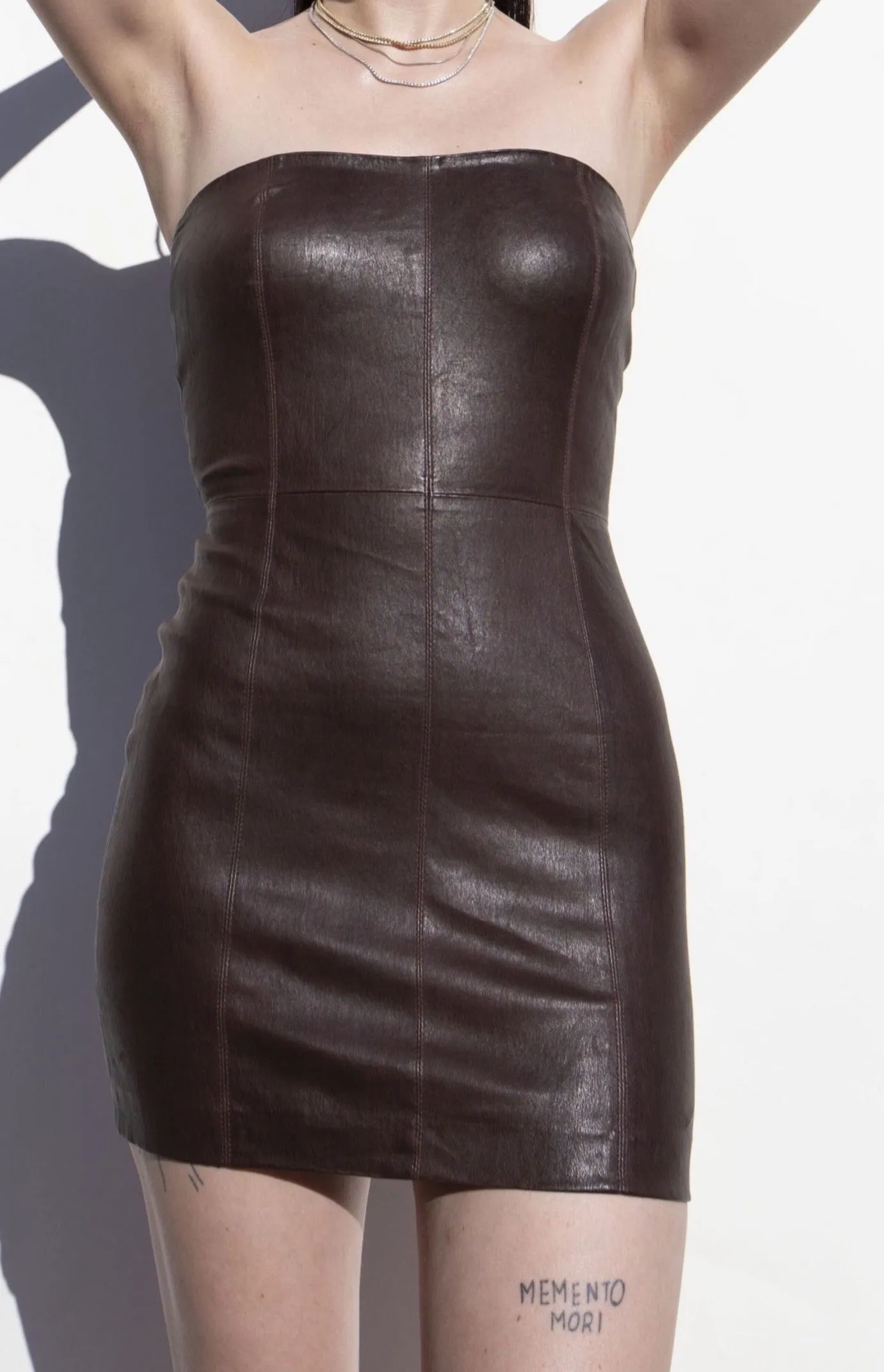 Dark Chocolate Leather Strapless Dress sold by SPRWMN product image thumbnail 2