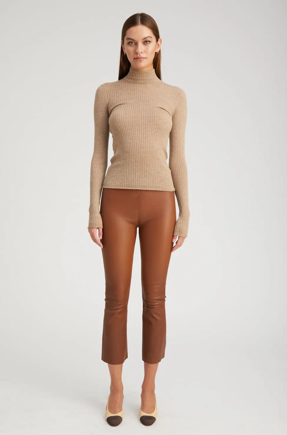 Walnut Leather Crop Flare Leggings sold by SPRWMN