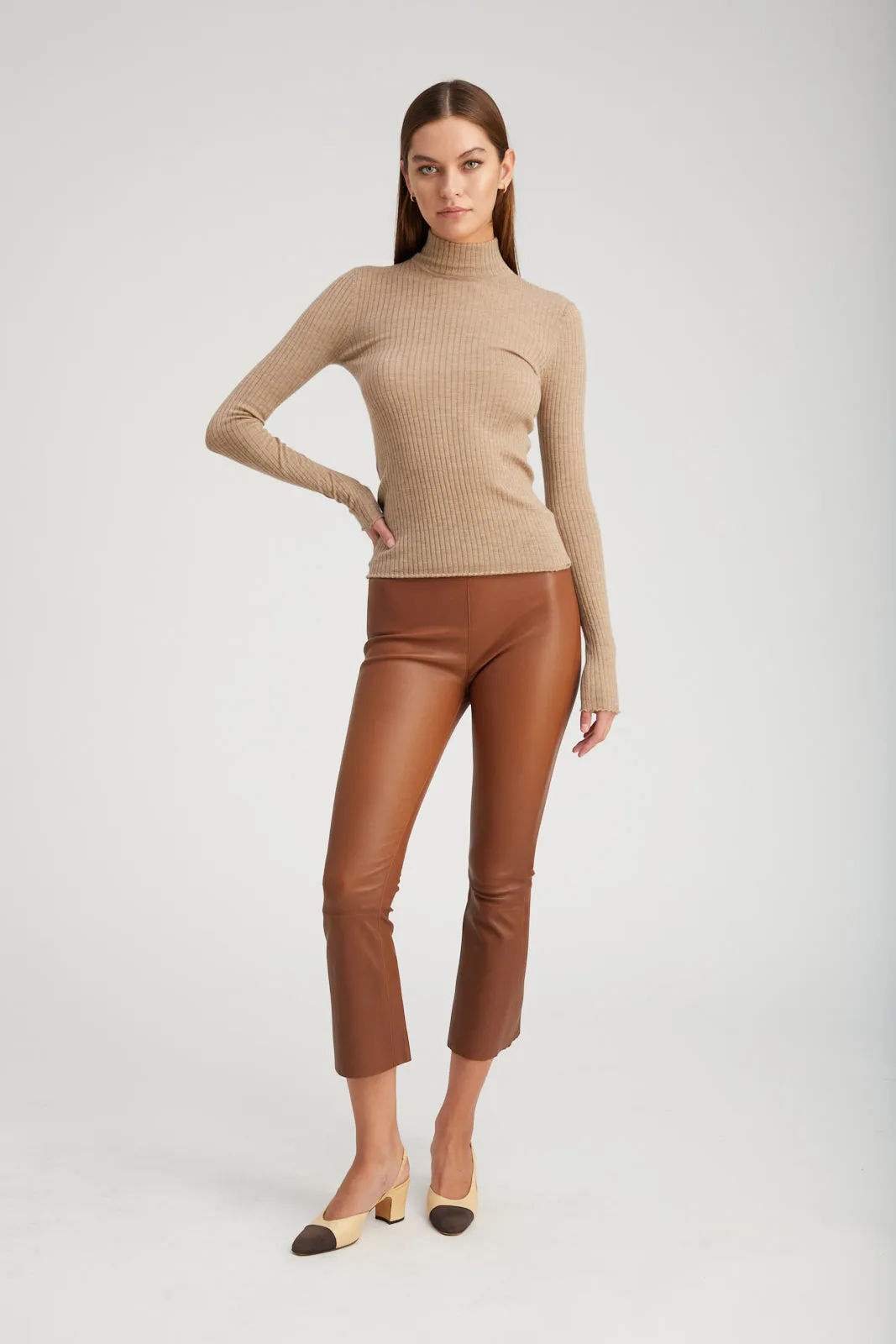 Walnut Leather Crop Flare Leggings sold by SPRWMN product image thumbnail 2