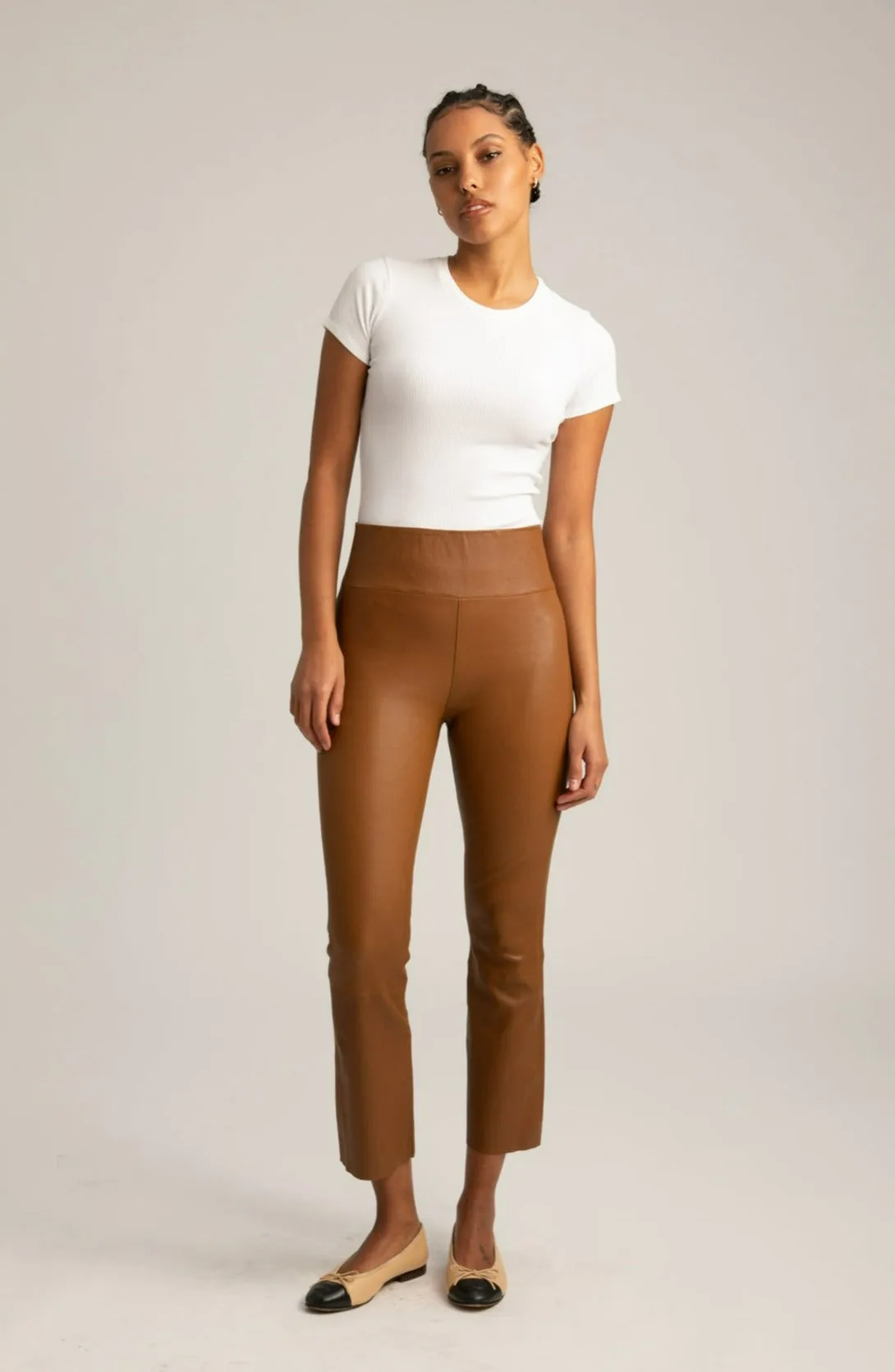 Walnut Leather Crop Flare Leggings sold by SPRWMN product image thumbnail 5