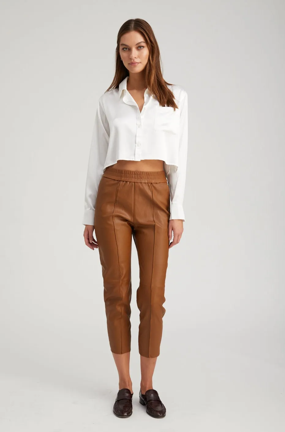 Walnut Leather Joggers sold by SPRWMN