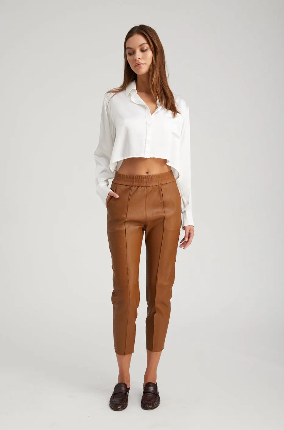 Walnut Leather Joggers sold by SPRWMN product image thumbnail 2