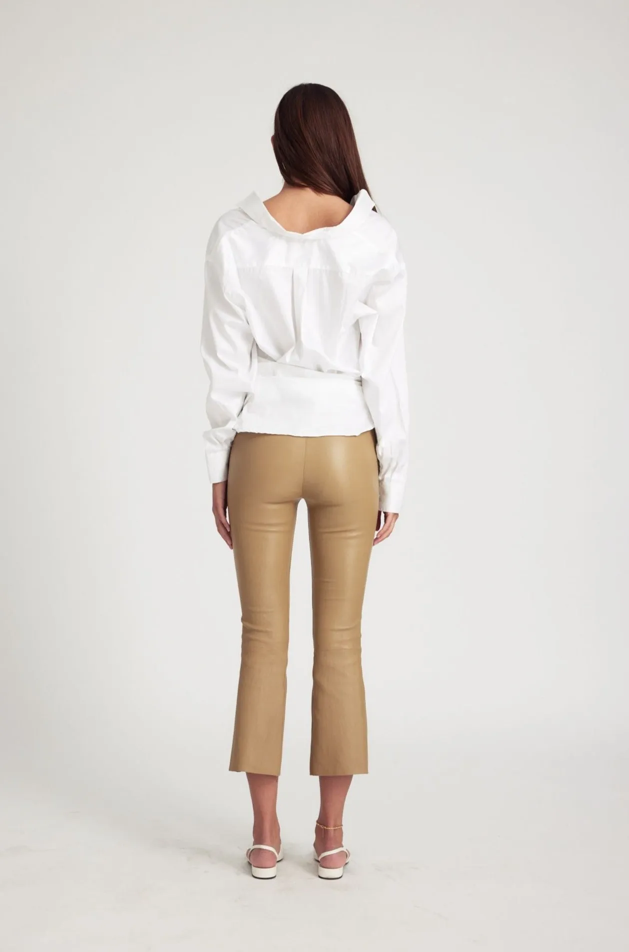 Khaki Leather Crop Flare sold by SPRWMN product image thumbnail 4