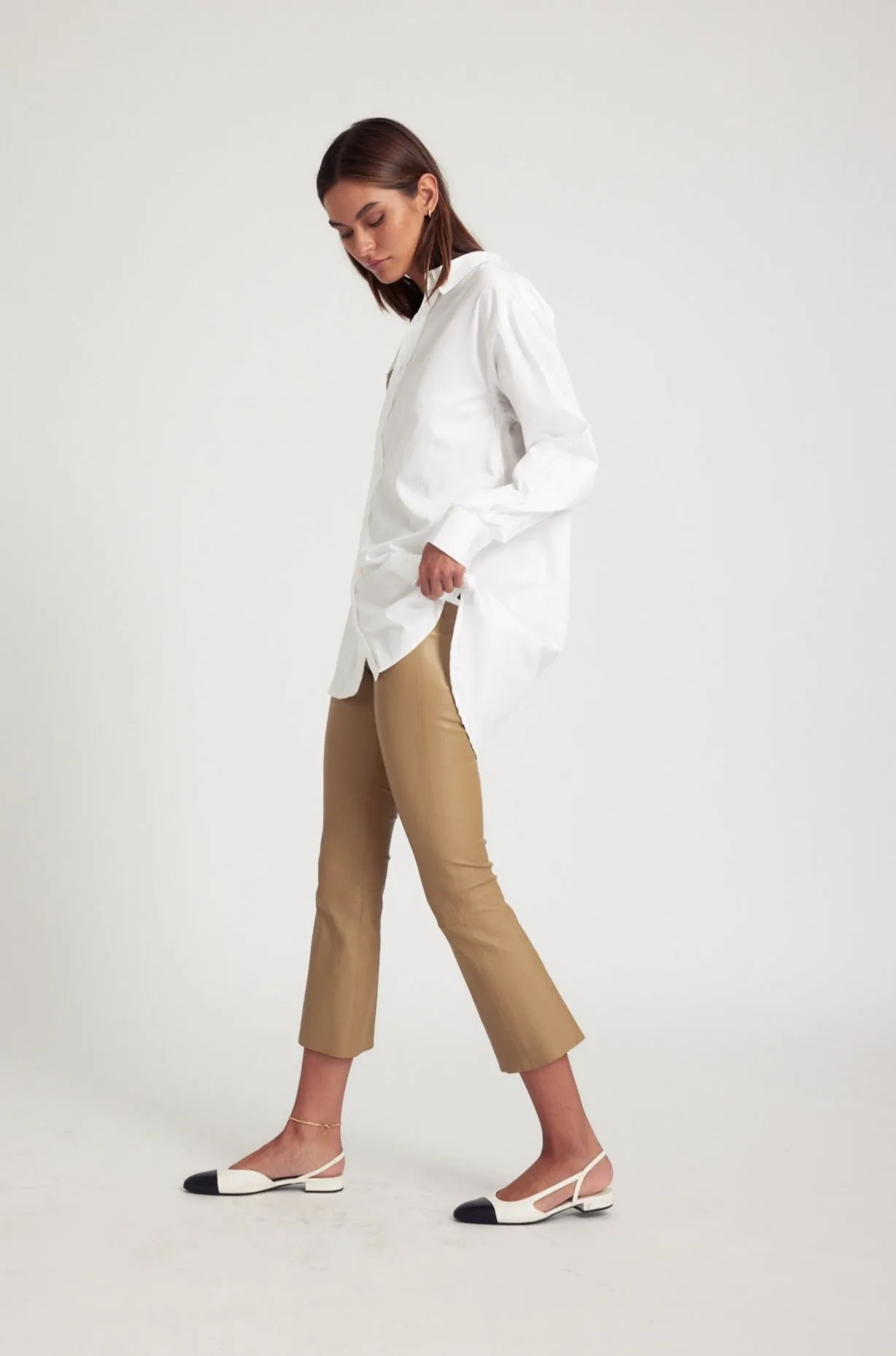 Khaki Leather Crop Flare sold by SPRWMN product image thumbnail 3