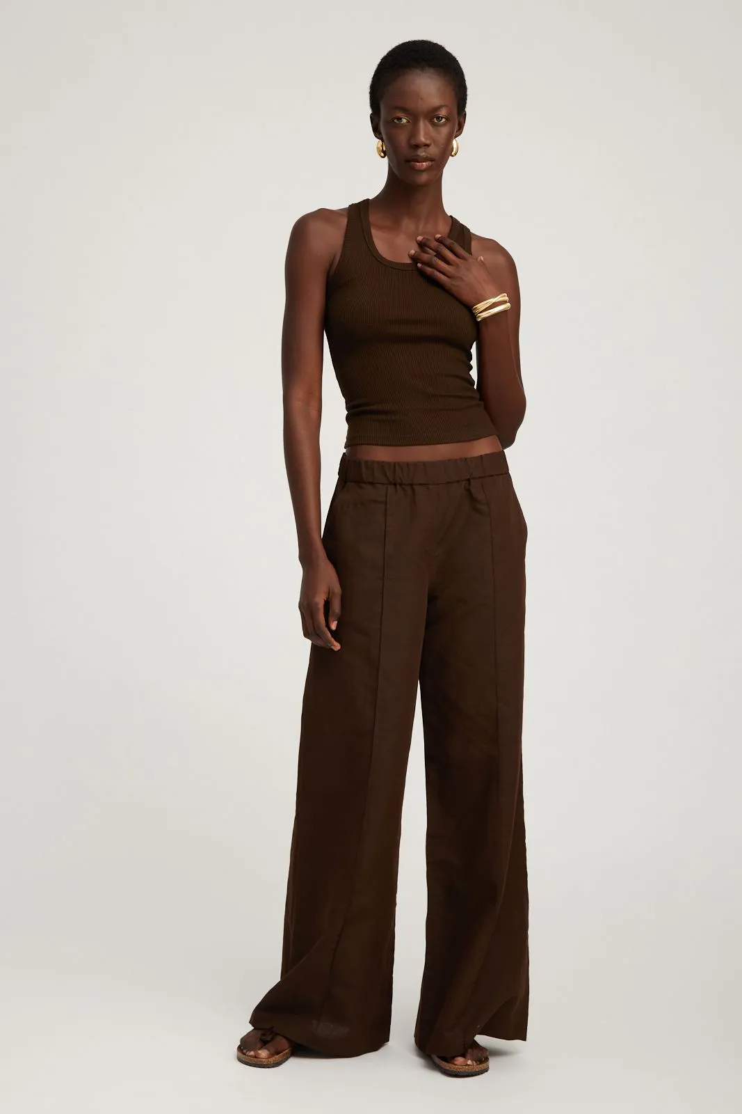 Americano Linen Wide Leg Pintuck Trousers sold by SPRWMN