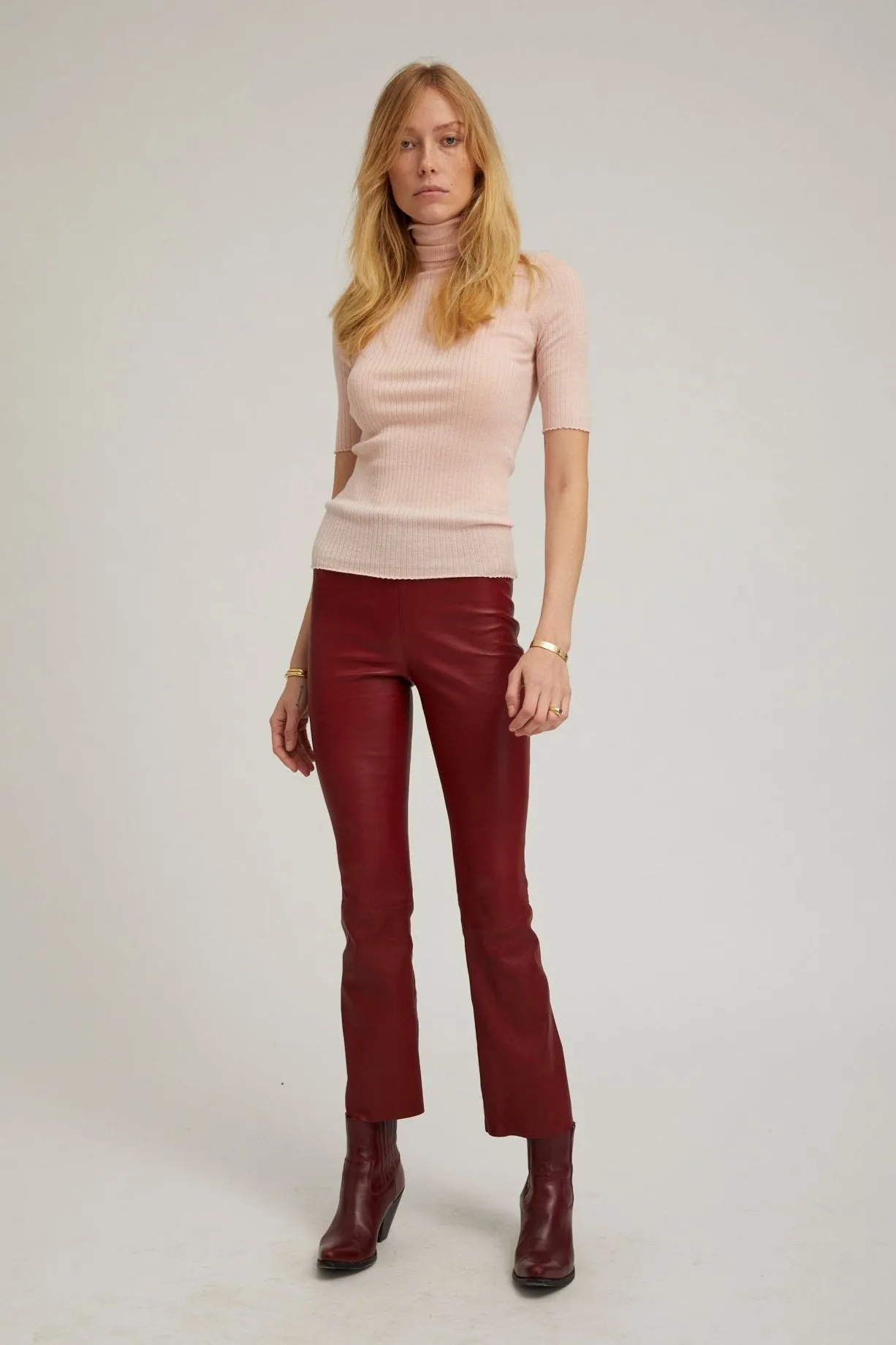 Cherry Leather Ankle Flare sold by SPRWMN