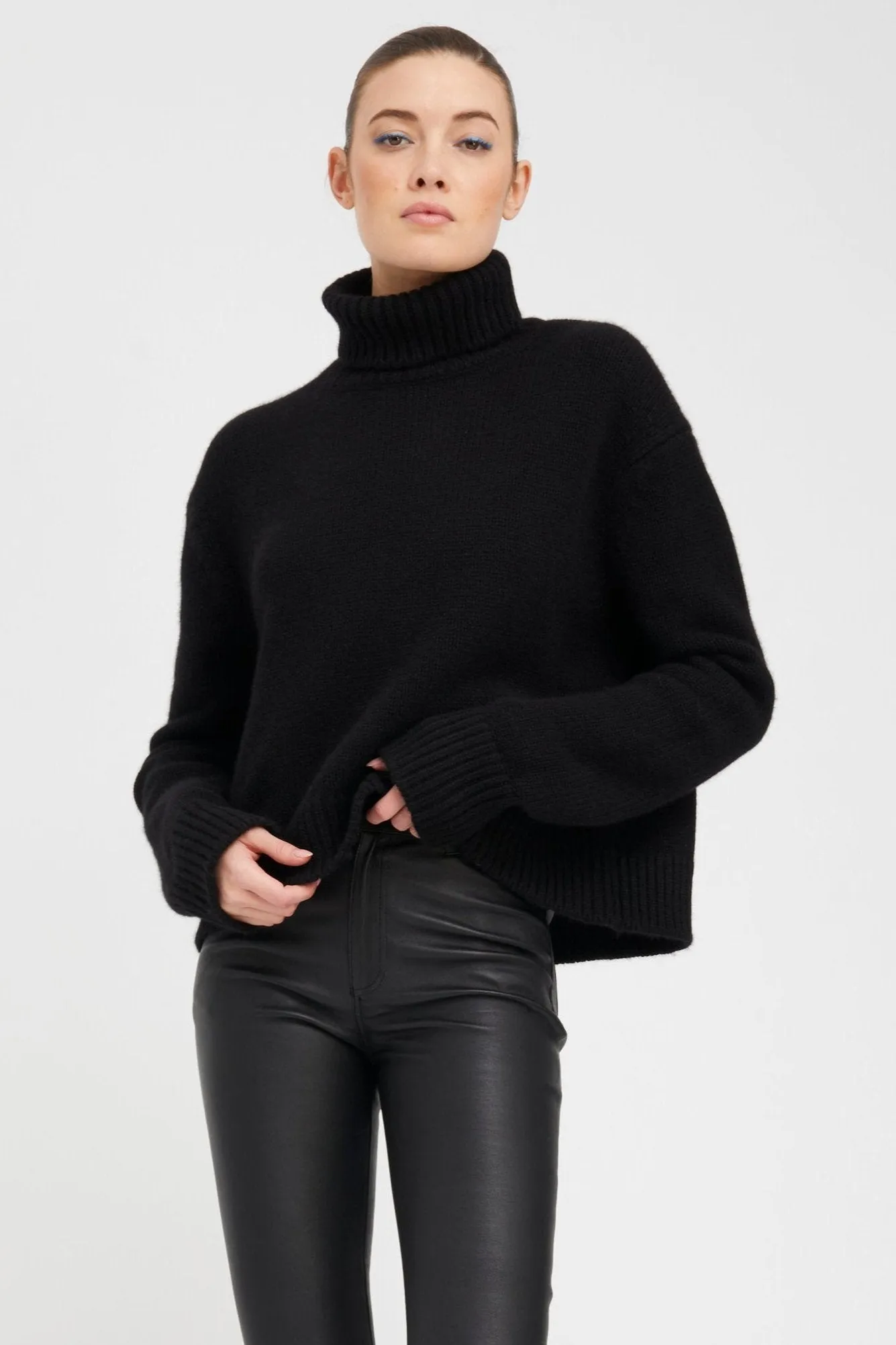 Black Leather 5 Pocket Crop Flare Pants sold by SPRWMN product image thumbnail 2