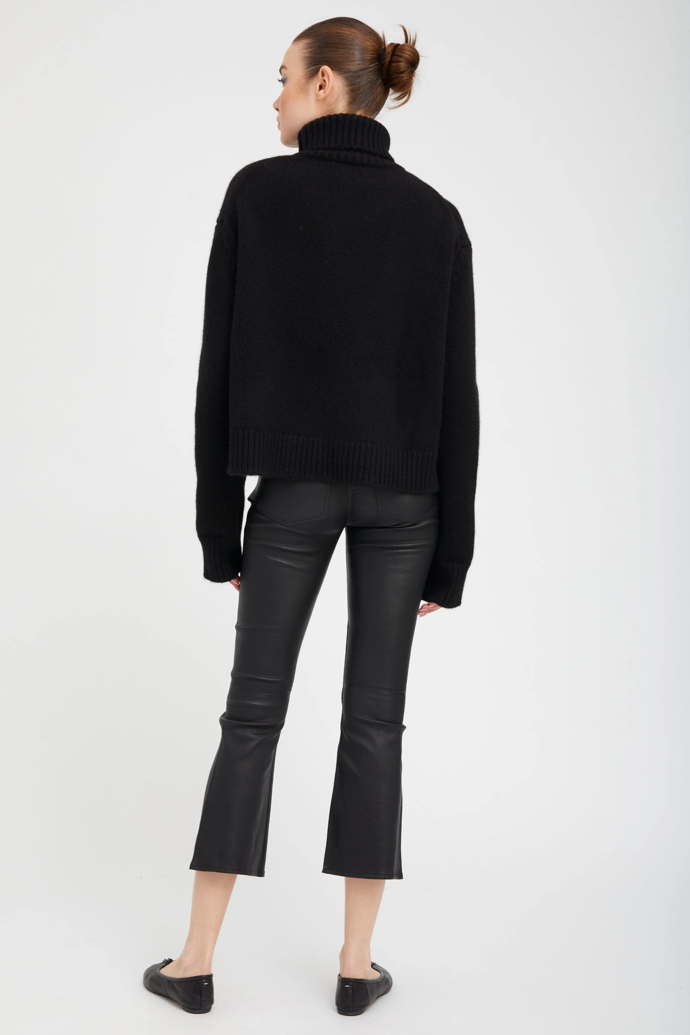 Black Leather 5 Pocket Crop Flare Pants sold by SPRWMN product image thumbnail 4