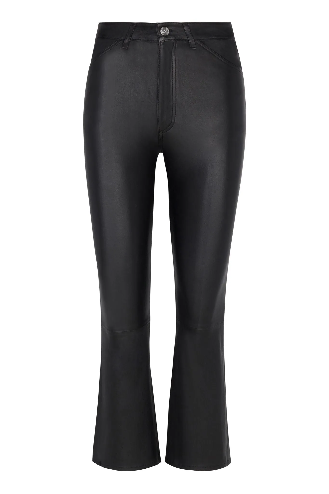 Black Leather 5 Pocket Crop Flare Pants sold by SPRWMN product image thumbnail 5
