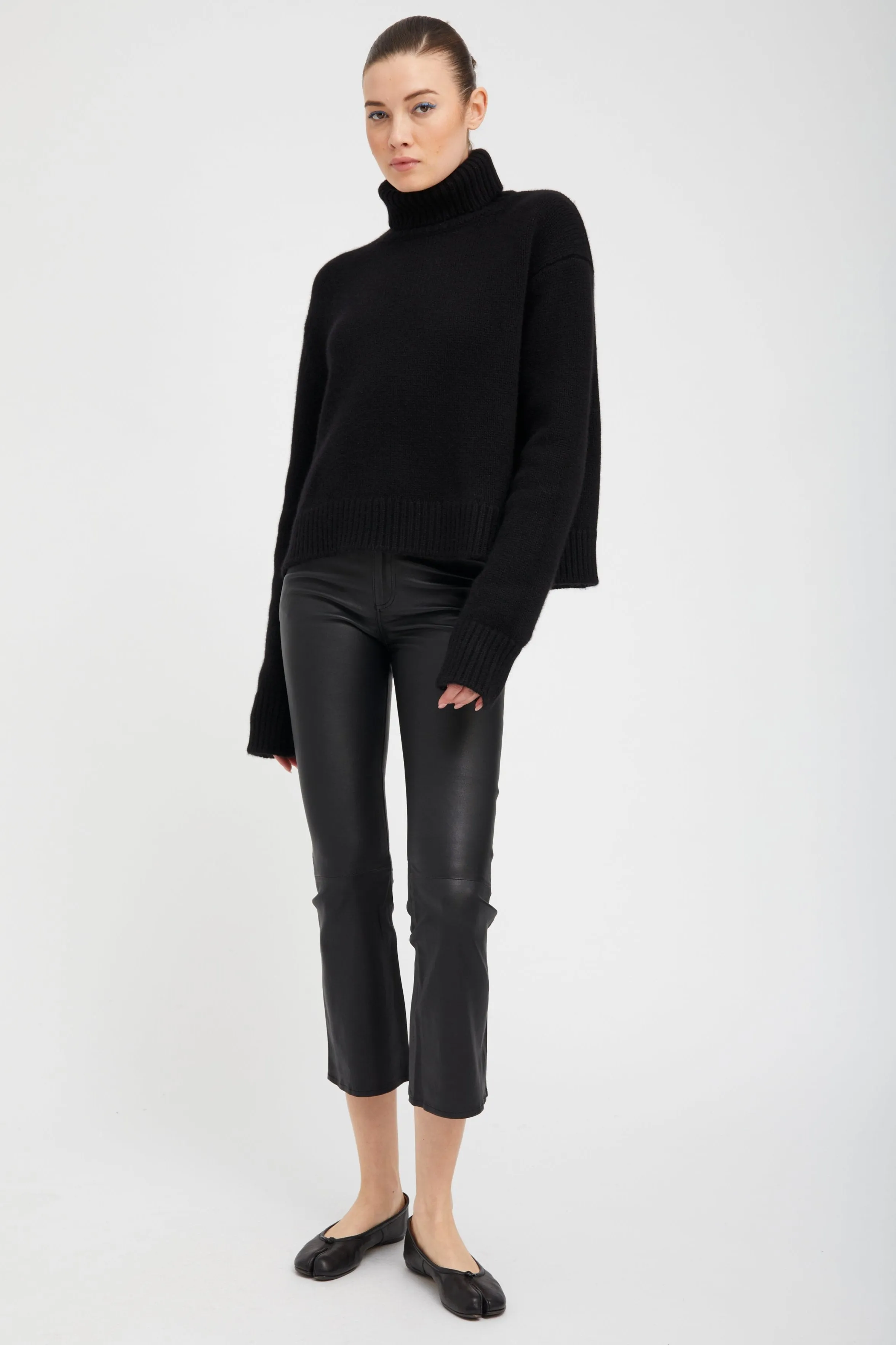 Black Leather 5 Pocket Crop Flare Pants sold by SPRWMN