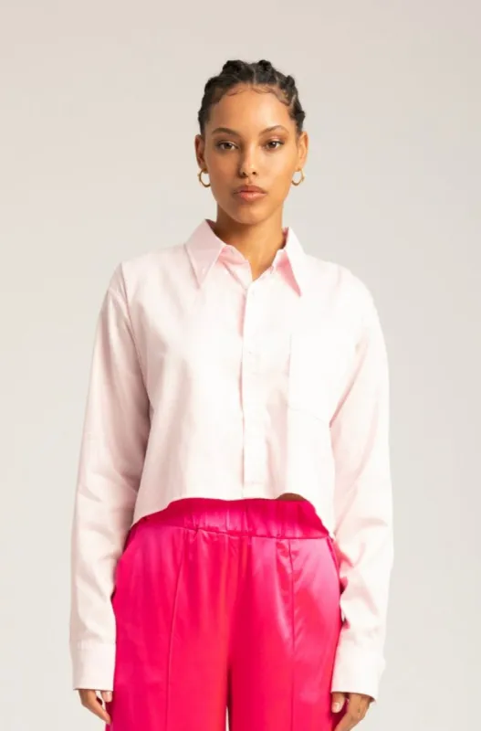 Powder Pink Cotton Cropped Button Down made by SPRWMN