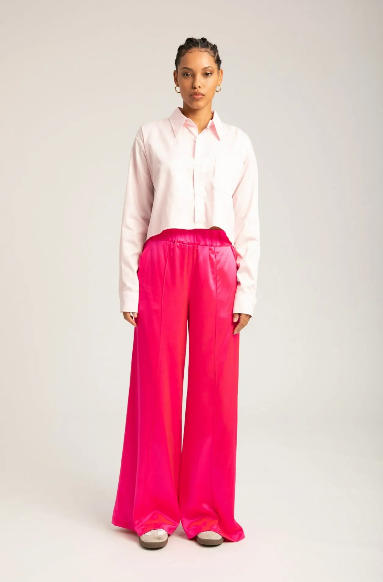 Fuchsia Silk Wide Leg Pintuck Pants sold by SPRWMN