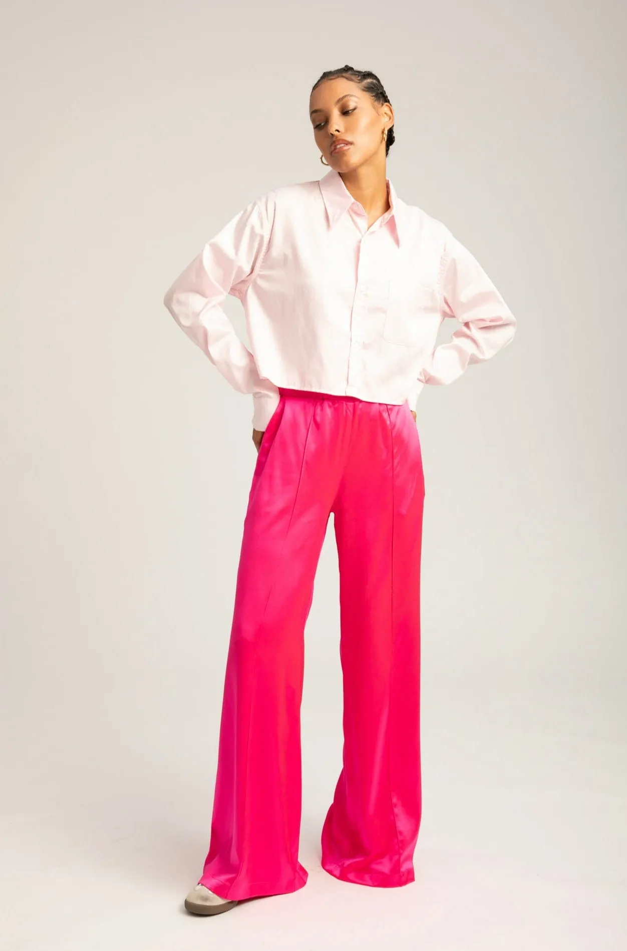 Fuchsia Silk Wide Leg Pintuck Pants sold by SPRWMN product image thumbnail 3
