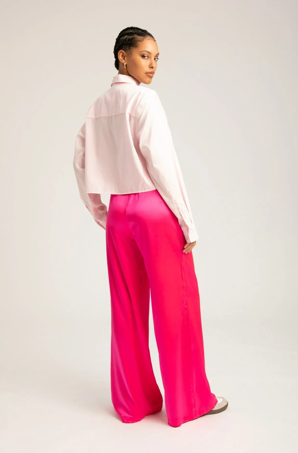 Fuchsia Silk Wide Leg Pintuck Pants sold by SPRWMN product image thumbnail 4