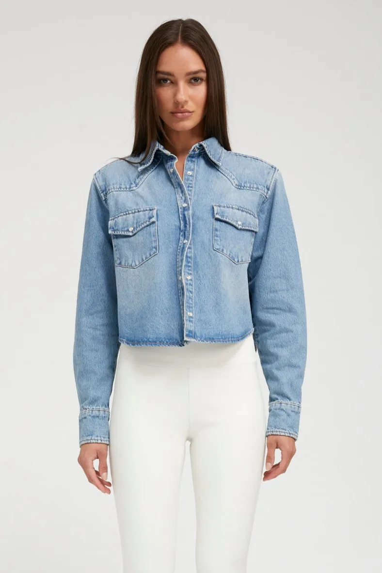 Paradis Denim Cropped Western Button Down sold by SPRWMN
