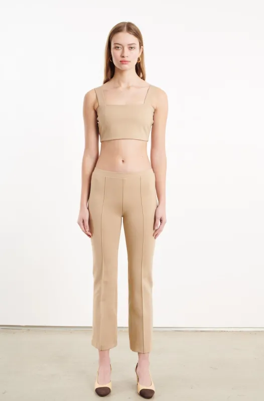 Khaki Casanova Pintuck Ankle Flare sold by SPRWMN