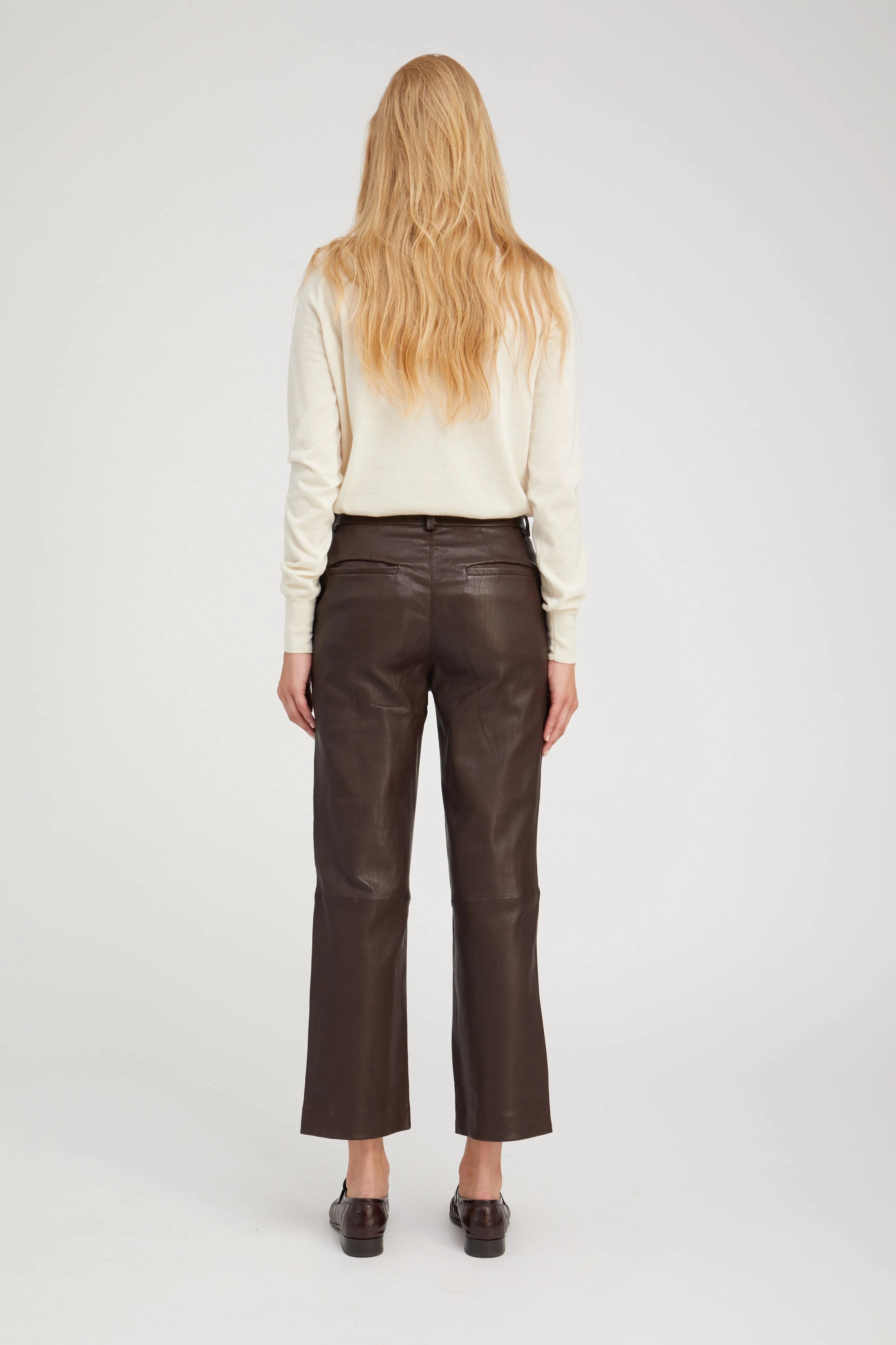 Dark Chocolate Leather Cropped Trousers sold by SPRWMN product image thumbnail 5
