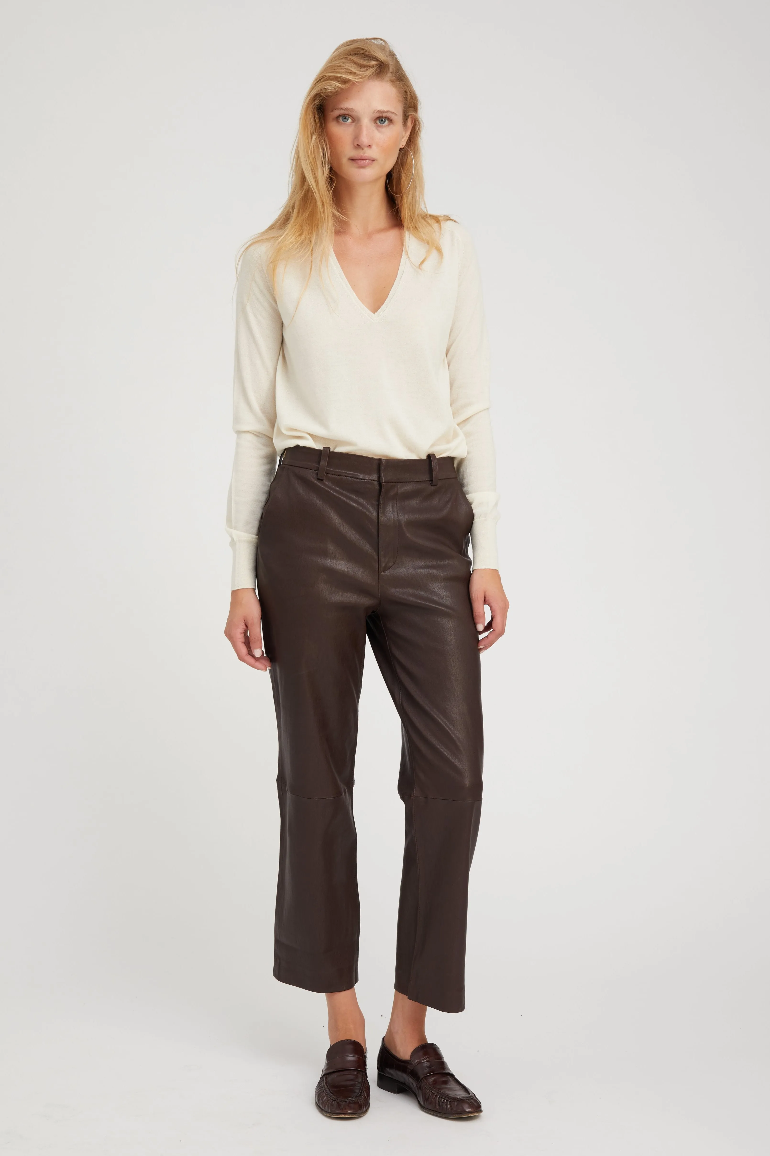 Dark Chocolate Leather Cropped Trousers sold by SPRWMN product image thumbnail 3
