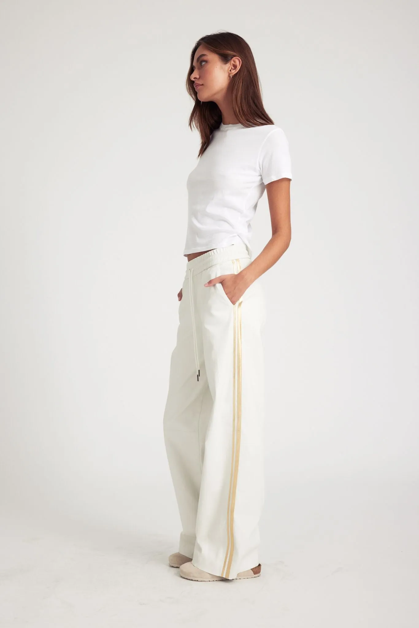 White Leather Athletic Drawstring Pants sold by SPRWMN product image thumbnail 4
