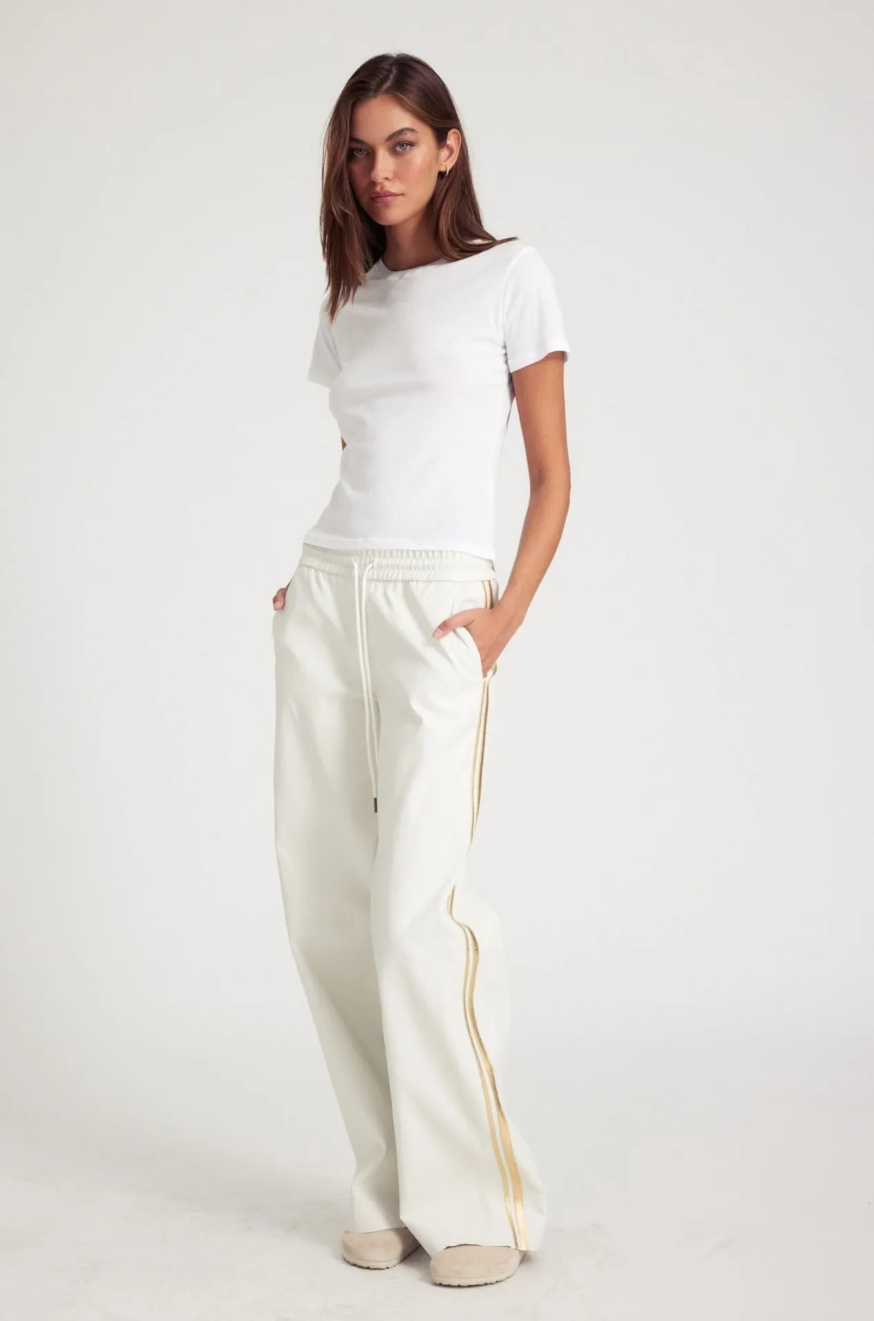 White Leather Athletic Drawstring Pants sold by SPRWMN