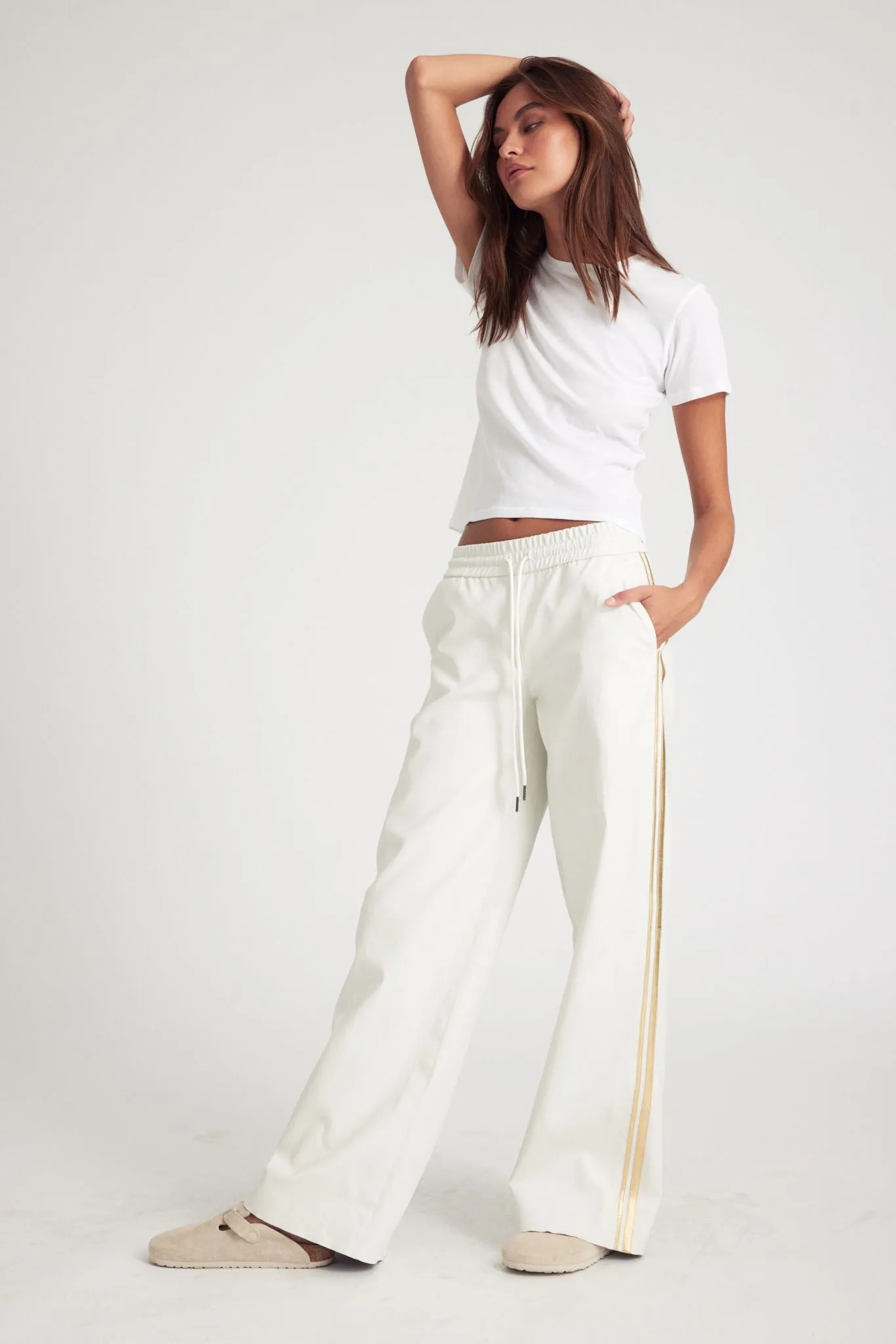 White Leather Athletic Drawstring Pants sold by SPRWMN product image thumbnail 3