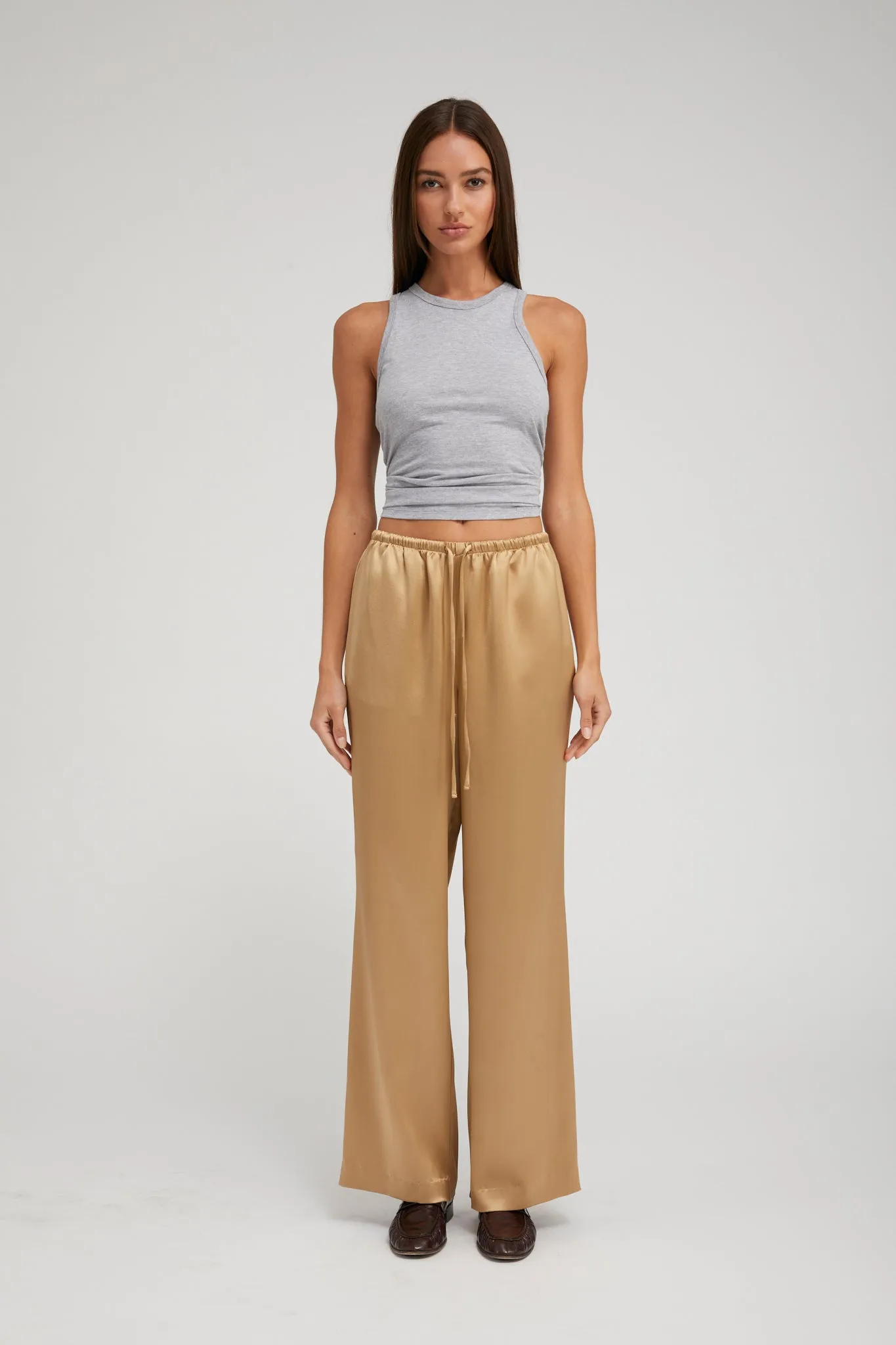 Khaki Silk Kauai Pants sold by SPRWMN
