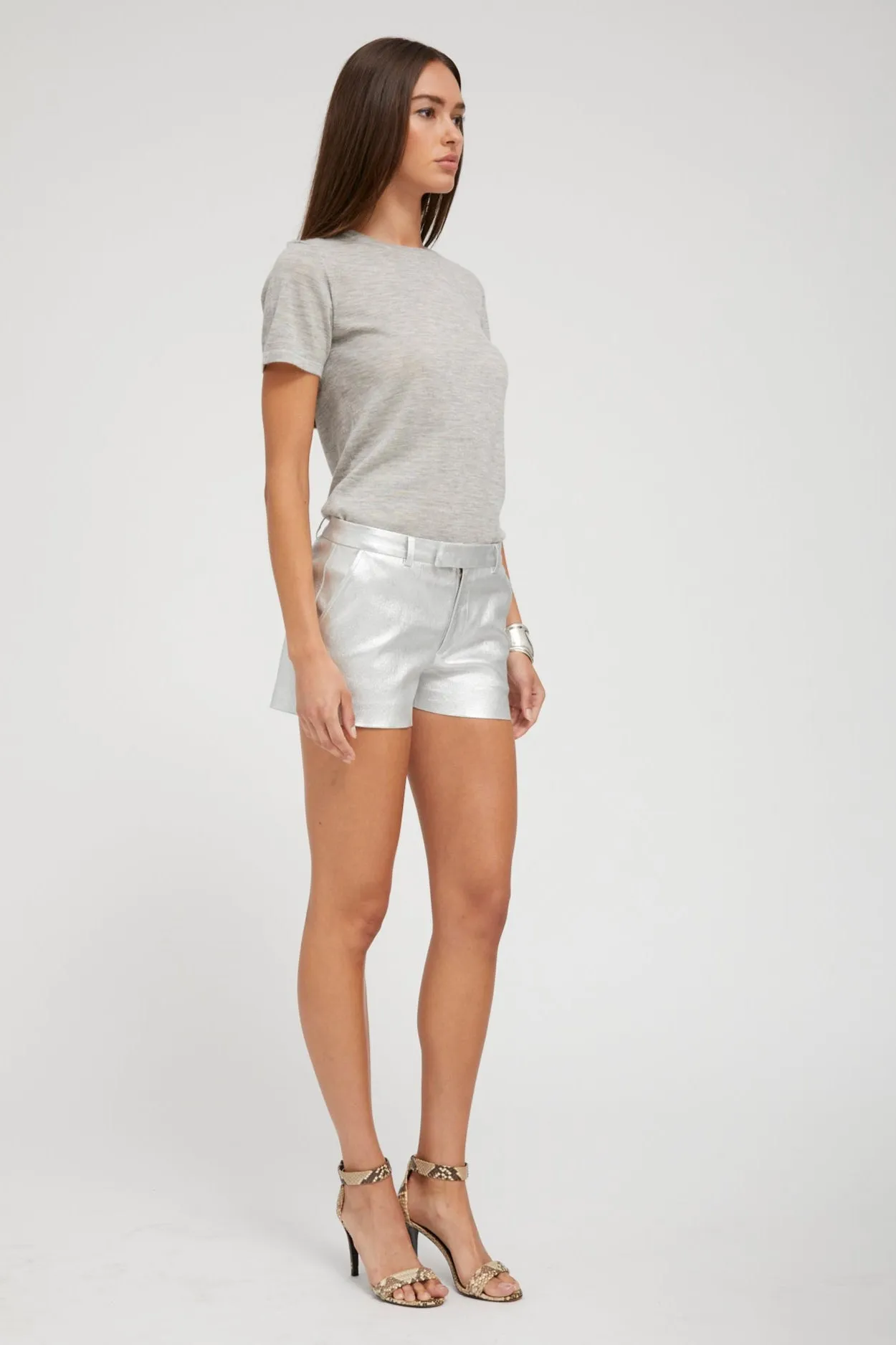 Silver Leather Mini Trouser Shorts sold by SPRWMN product image thumbnail 3