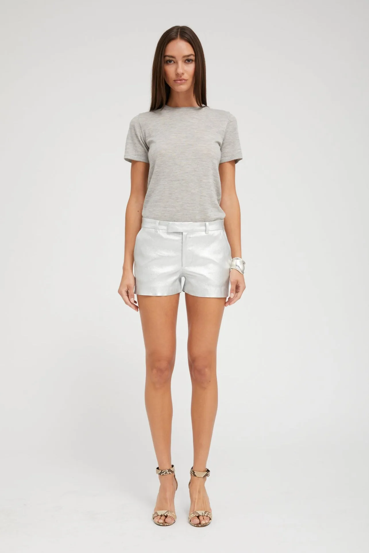 Silver Leather Mini Trouser Shorts sold by SPRWMN product image thumbnail 2
