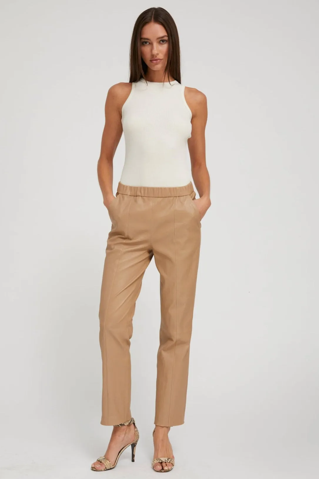 Desert Leather Sophia Pintuck Joggers sold by SPRWMN