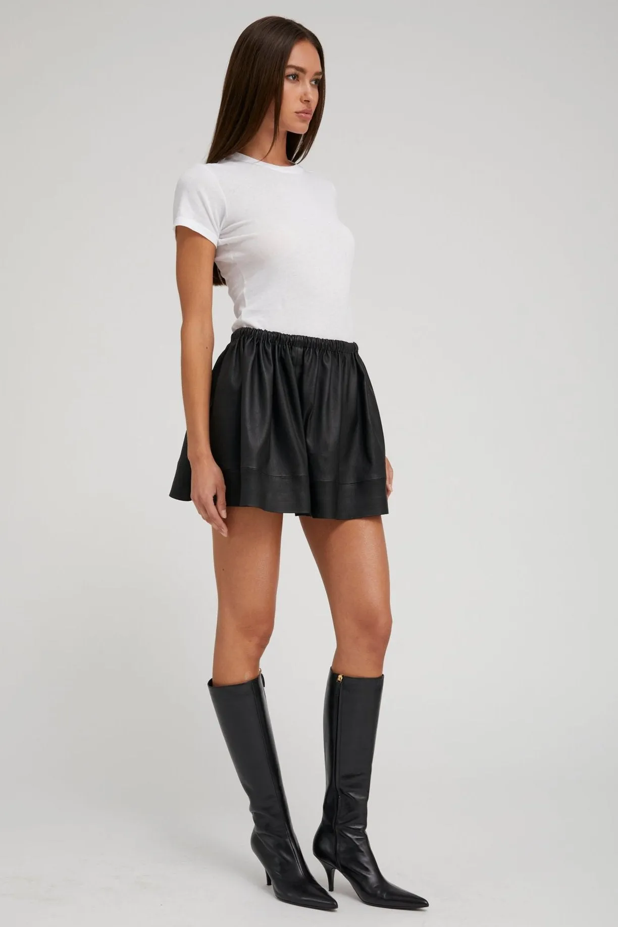 Black Leather Bell Mini Skirt sold by SPRWMN product image thumbnail 4