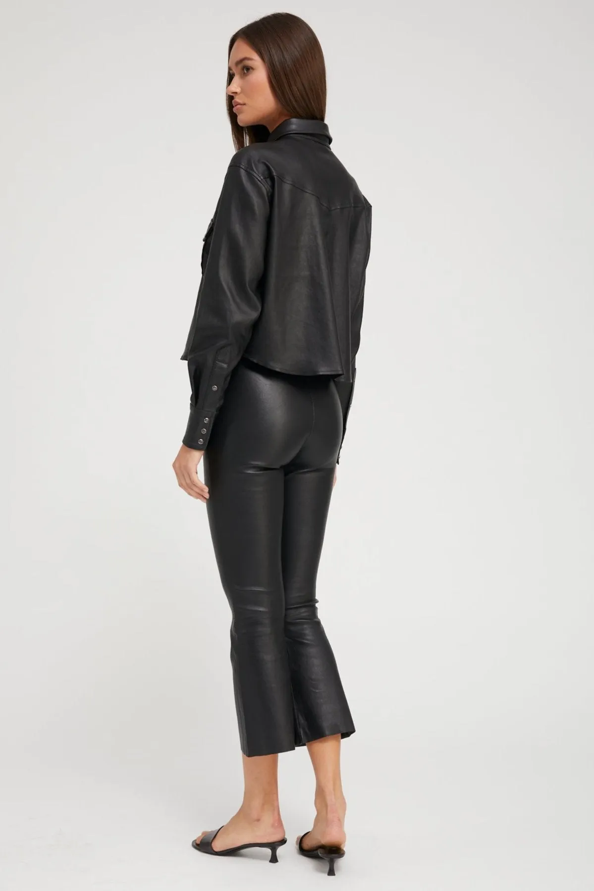 Black Leather Cropped Western Button Down sold by SPRWMN product image thumbnail 5