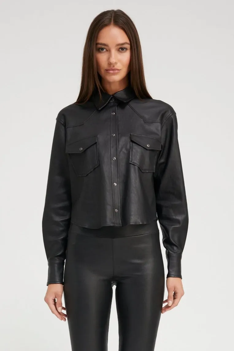 Black Leather Cropped Western Button Down sold by SPRWMN