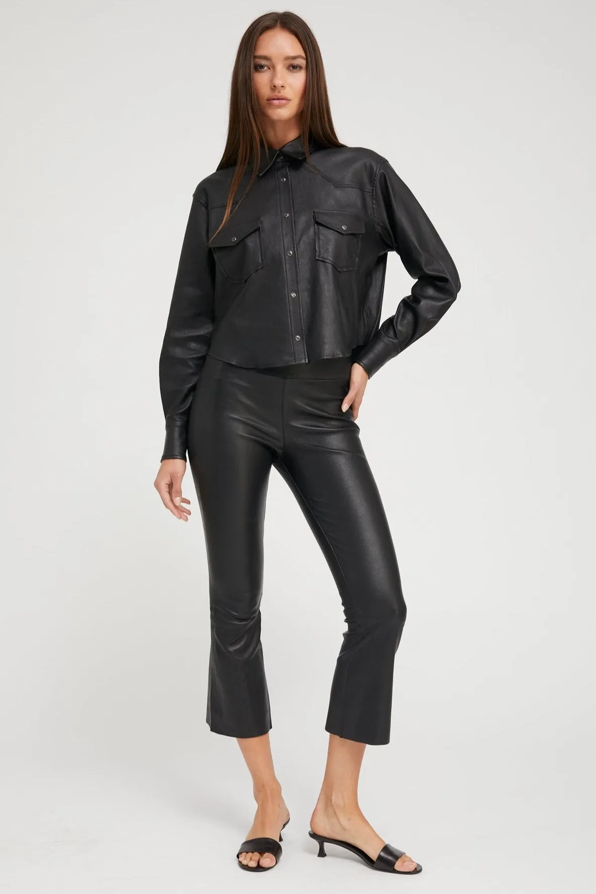 Black Leather Cropped Western Button Down sold by SPRWMN product image thumbnail 2