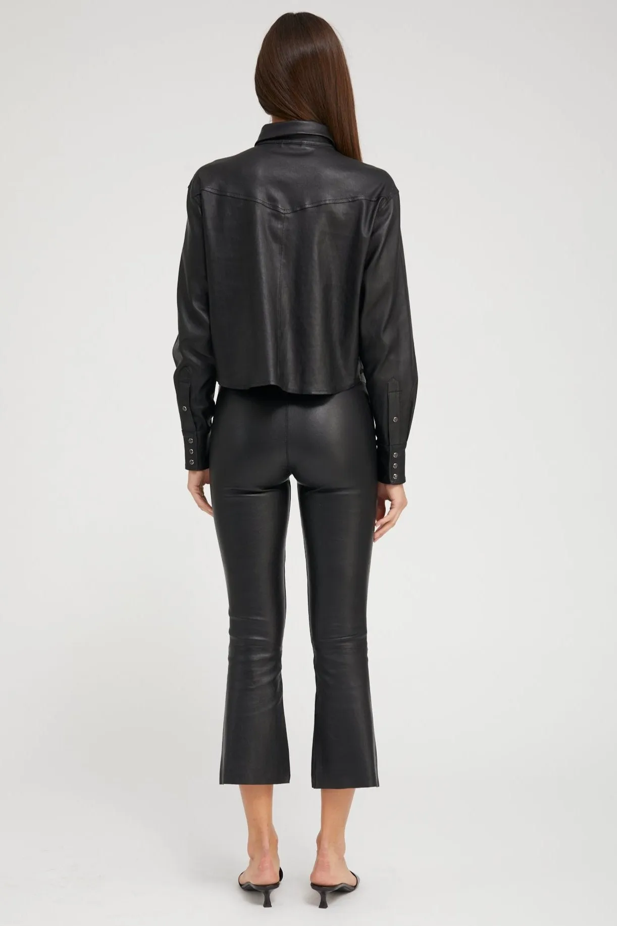 Black Leather Cropped Western Button Down sold by SPRWMN product image thumbnail 4
