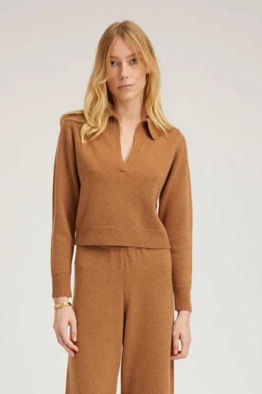 Tan Cashmere Henley Sweater sold by SPRWMN
