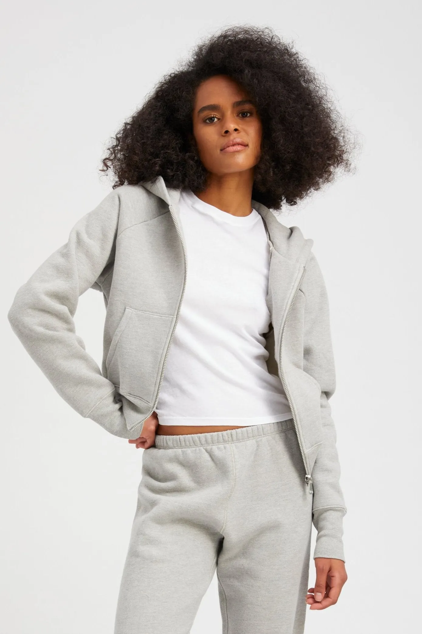 Heather Grey Cotton Shrunken Zip Up Hoodie sold by SPRWMN