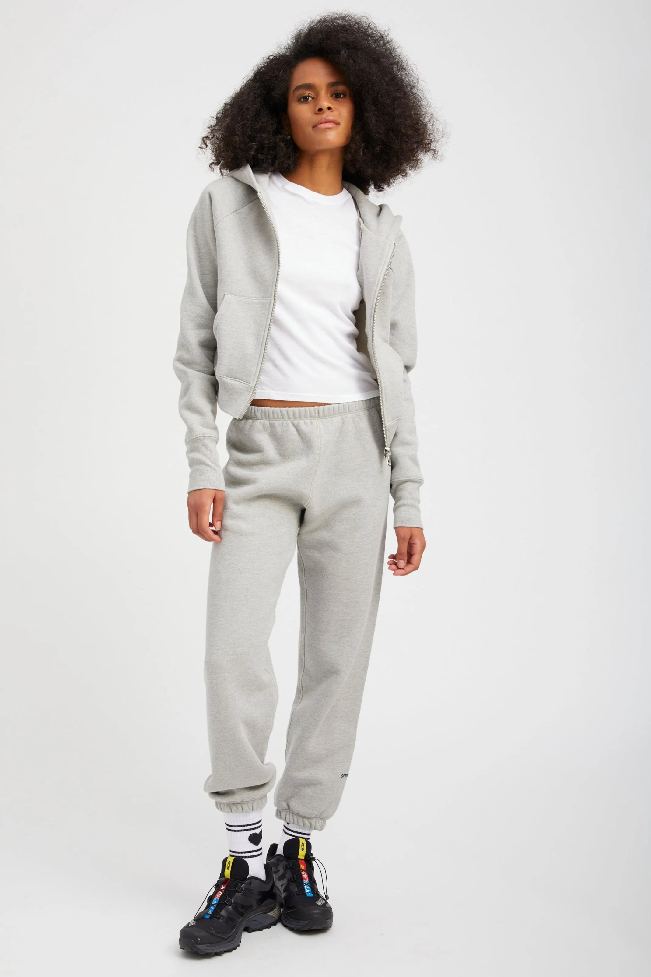 Heather Grey Cotton Shrunken Zip Up Hoodie sold by SPRWMN product image thumbnail 2