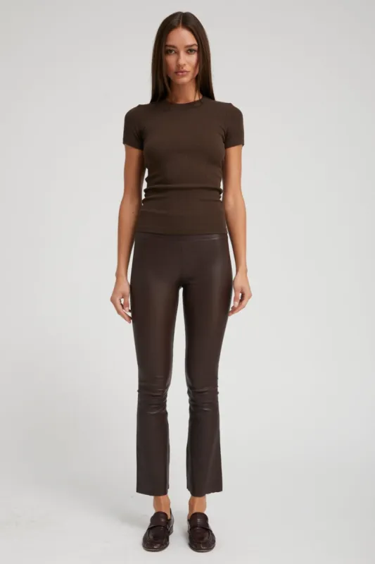 Dark Chocolate Leather Ankle Flare sold by SPRWMN