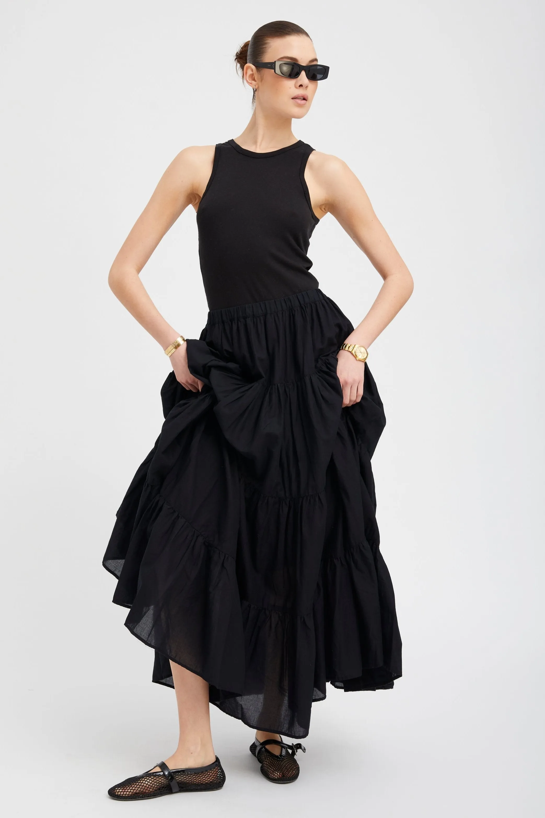 Black Voile Tiered Maxi Skirt sold by SPRWMN product image thumbnail 2