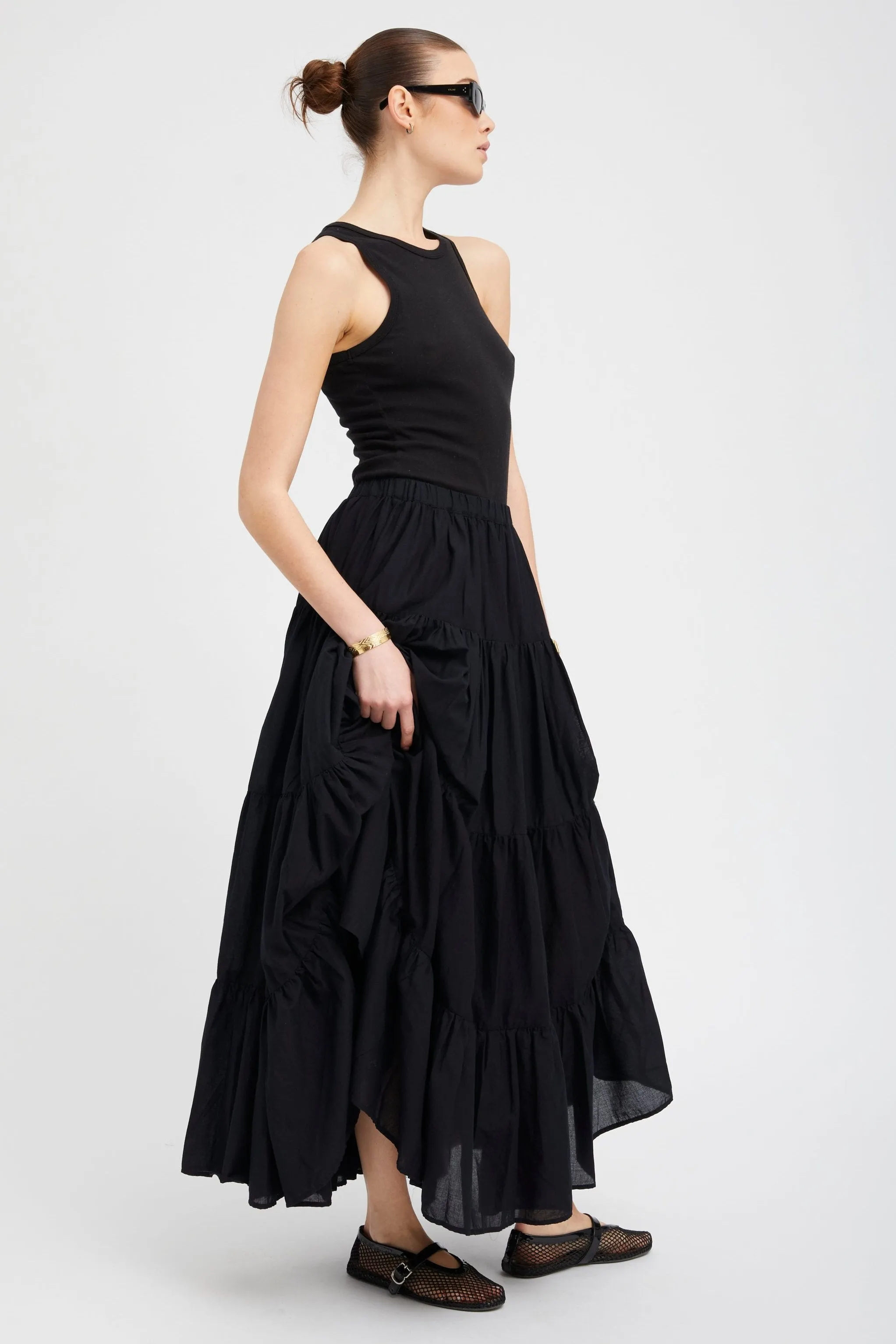 Black Voile Tiered Maxi Skirt sold by SPRWMN product image thumbnail 4