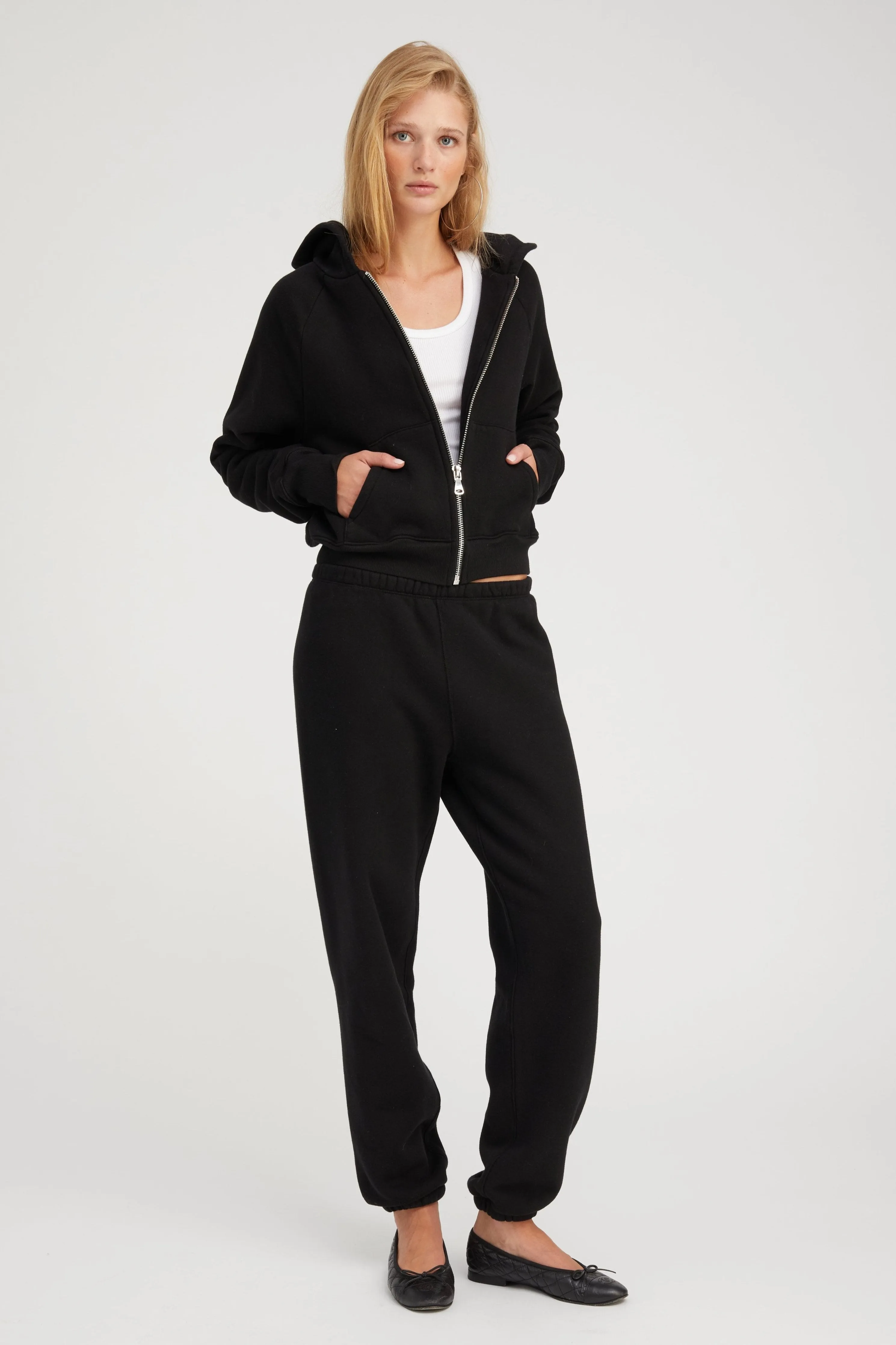 Black Cotton Shrunken Zip Up Hoodie sold by SPRWMN product image thumbnail 3