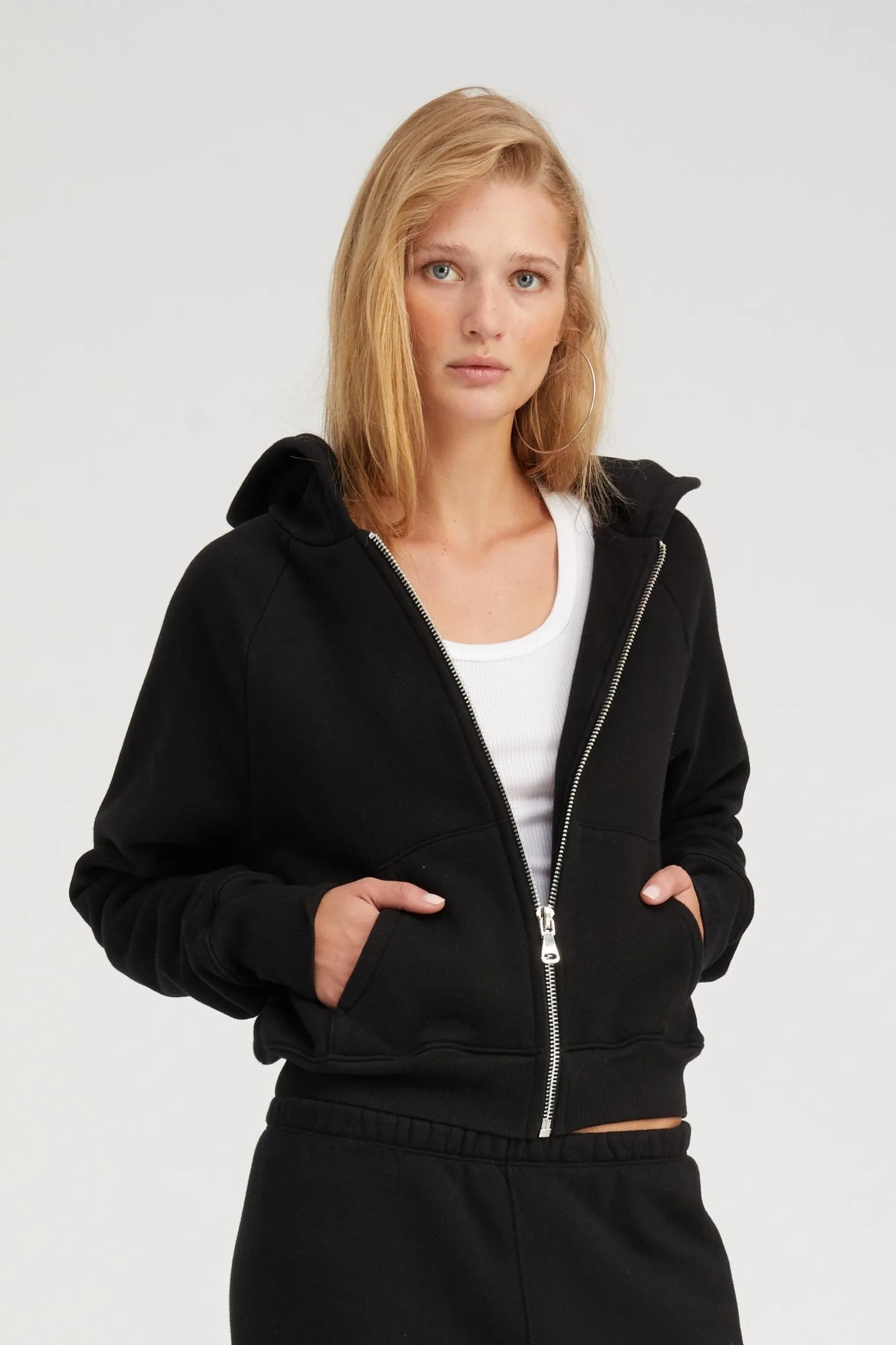 Black Cotton Shrunken Zip Up Hoodie sold by SPRWMN