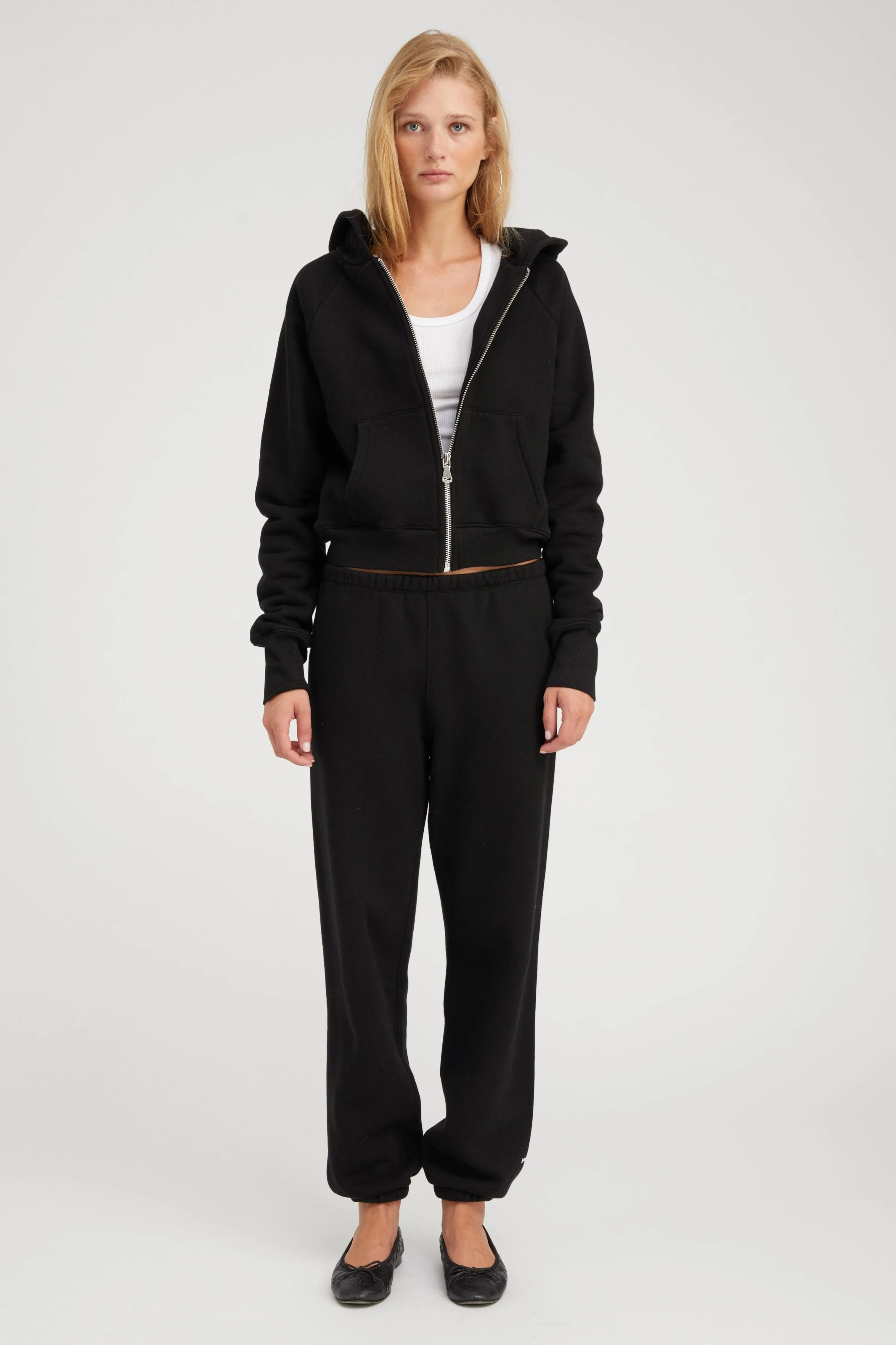 Black Cotton Shrunken Zip Up Hoodie sold by SPRWMN product image thumbnail 2