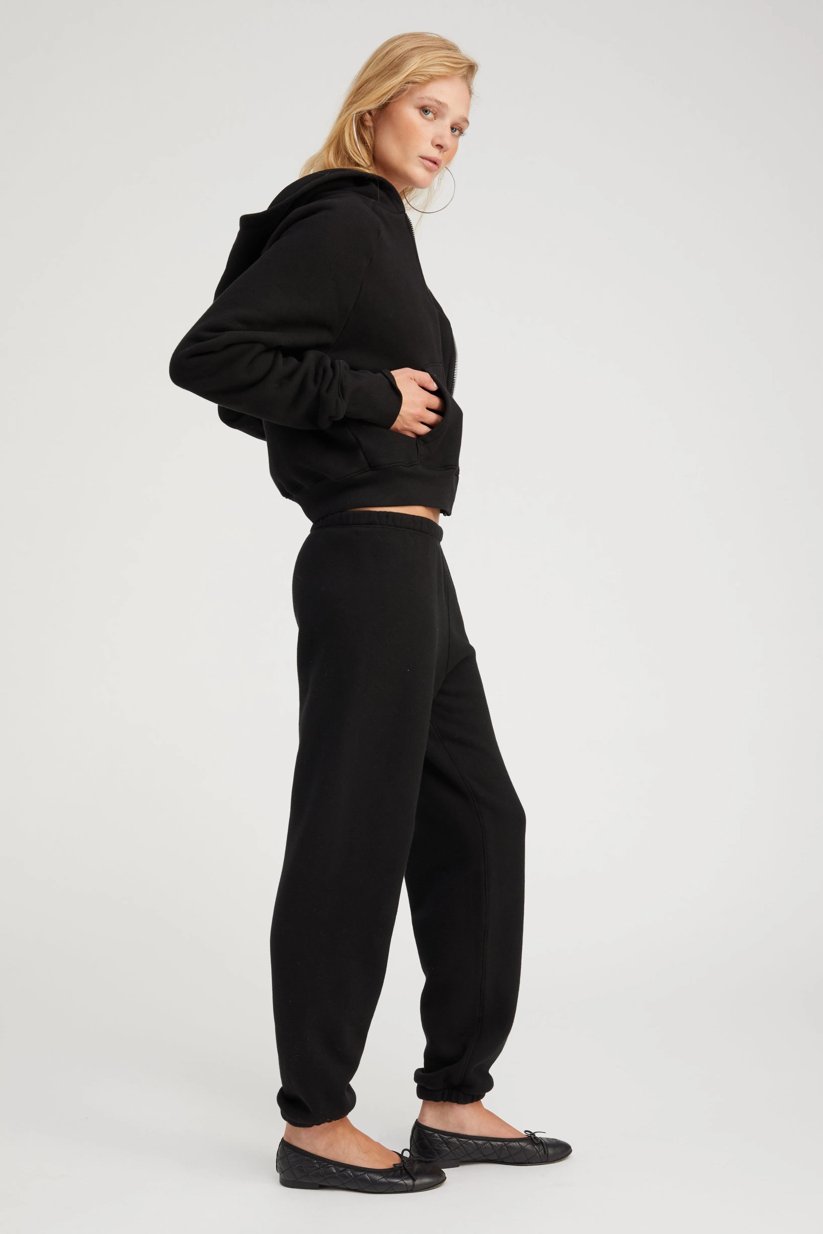 Black Cotton Shrunken Zip Up Hoodie sold by SPRWMN product image thumbnail 5