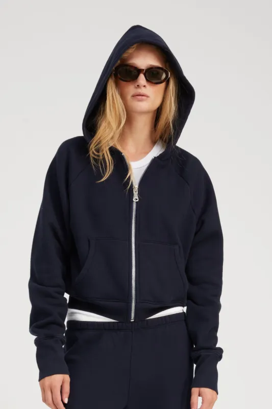 Navy Cotton Shrunken Zip Up Hoodie sold by SPRWMN